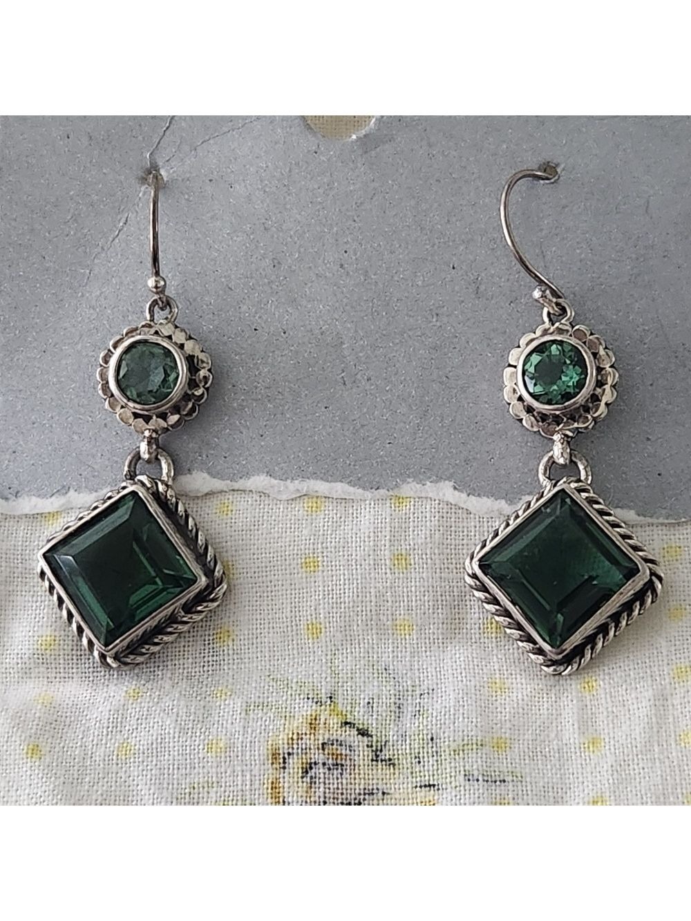 Stunning Emerald Green Tourmaline & Sterling Dangle Earrings